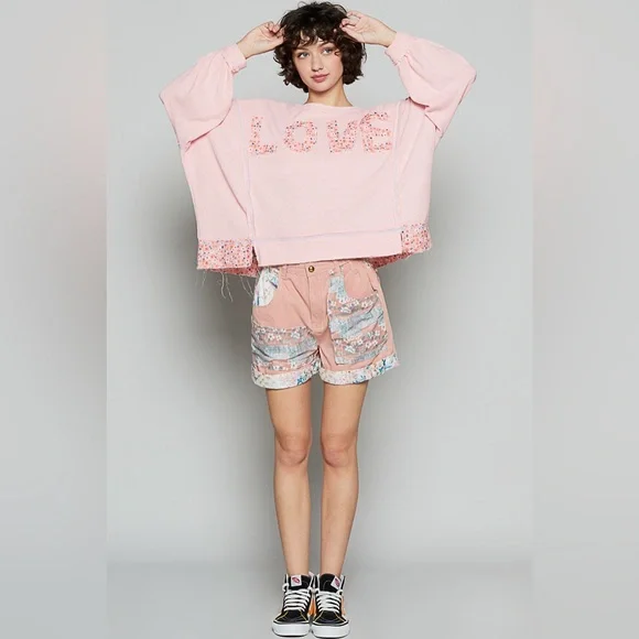🆕 POL - Long Sleeve LOVE Letter Pullover - Vintage Romantic Trim - Rose - NIB - Picture 6 of 10